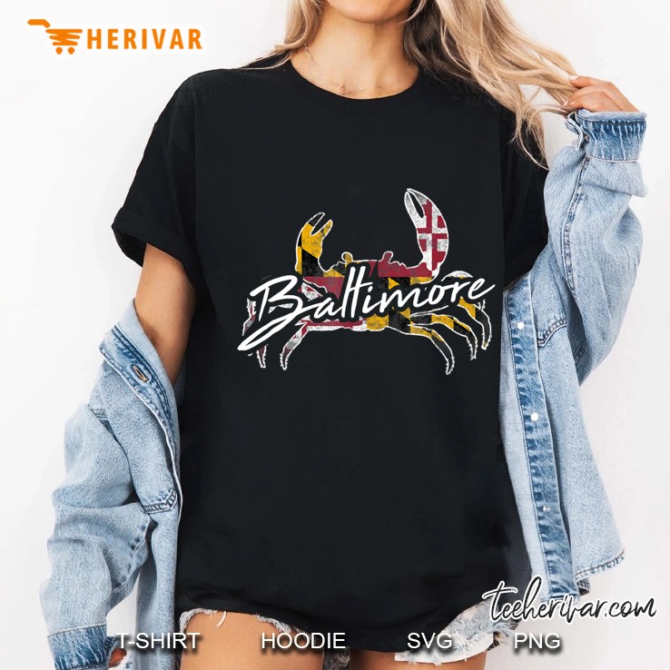 Baltimore Maryland Flag Crab Shirt State Souvenir Ladies Tee