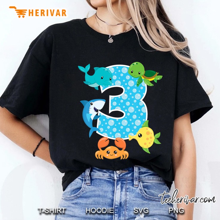 3Rd Birthday Party 3 Year Old Sea Fish Aquarium Birthday Boy Ladies Tee