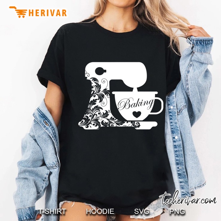 Baking Retro Mixer Floral Pattern Funny Baker Baking Gift Ladies Tee