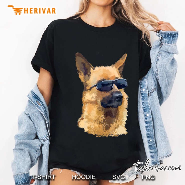 Cool German Shepherd With Glasses Dog Tshirt Ladies Tee