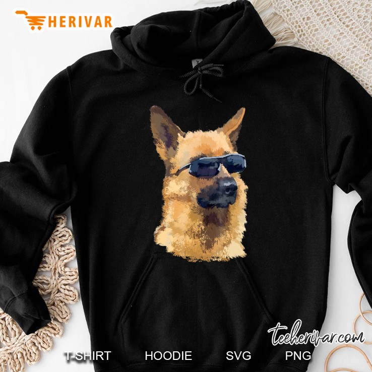 Cool German Shepherd With Glasses Dog Tshirt Hoodie