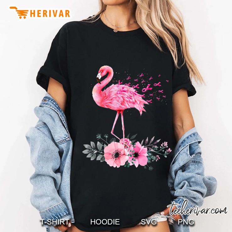 Flamingo Hope Flower Breast Cancer Awareness Ladies Tee