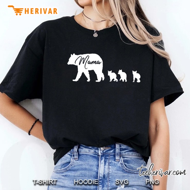 Mama Bear With 3 Three Cubs Mom Mother Mommy Gift Pullover Ladies Tee