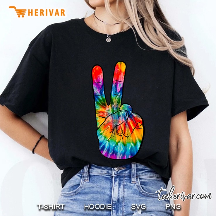 Tie Dye Peace Sign Hand V Victory Love Hippie 60S 70S Premium Hoodie