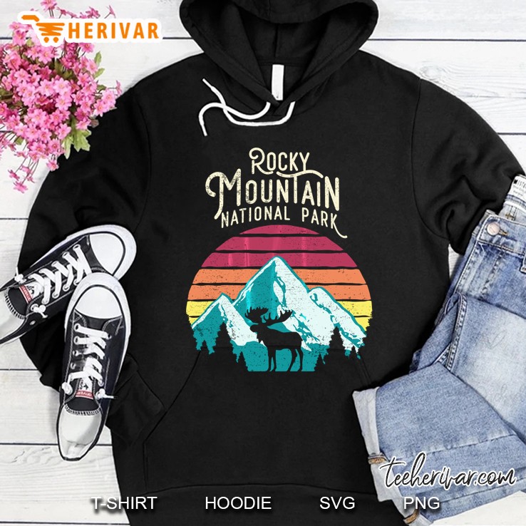 Vintage Retro Rocky Mountain National Park Moose Hoodie