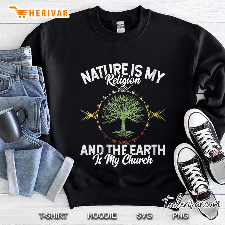 Womens Nature Is My Religion Earth Is My Church Native American Day V-Neck Mugs