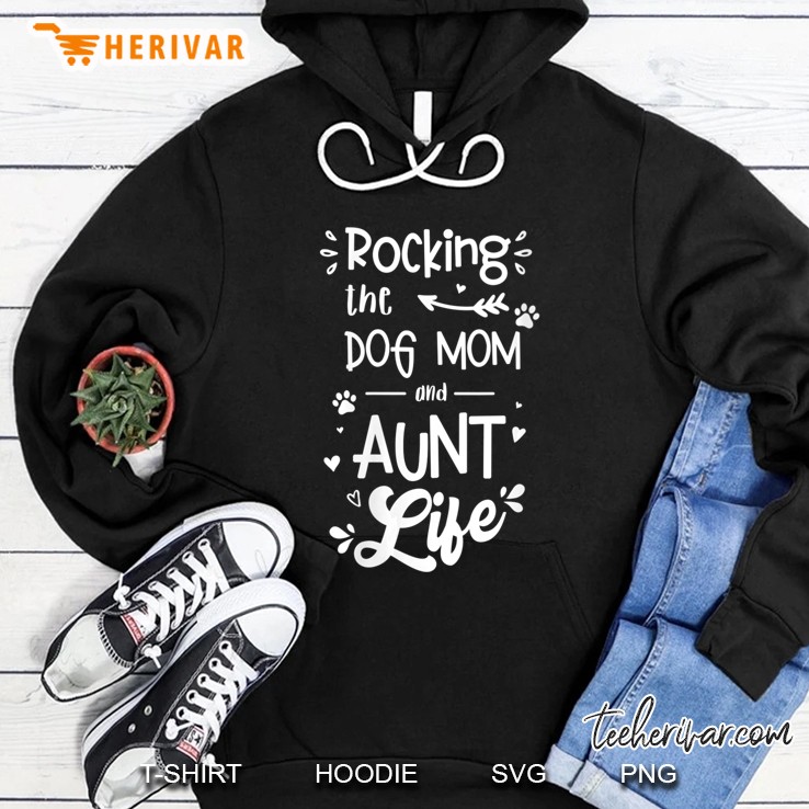 Womens Rocking The Dog Mom And Aunt Life Fun V-Neck Hoodie