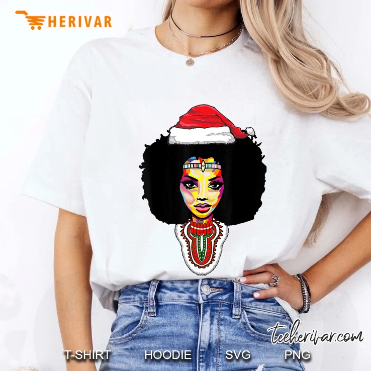 Santa African American Christmas Shirts For Women Melanin Ladies Tee