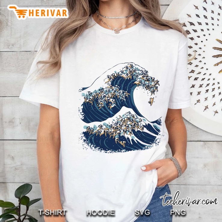 The Great Wave Of Pugs By Huebucket Hoodie