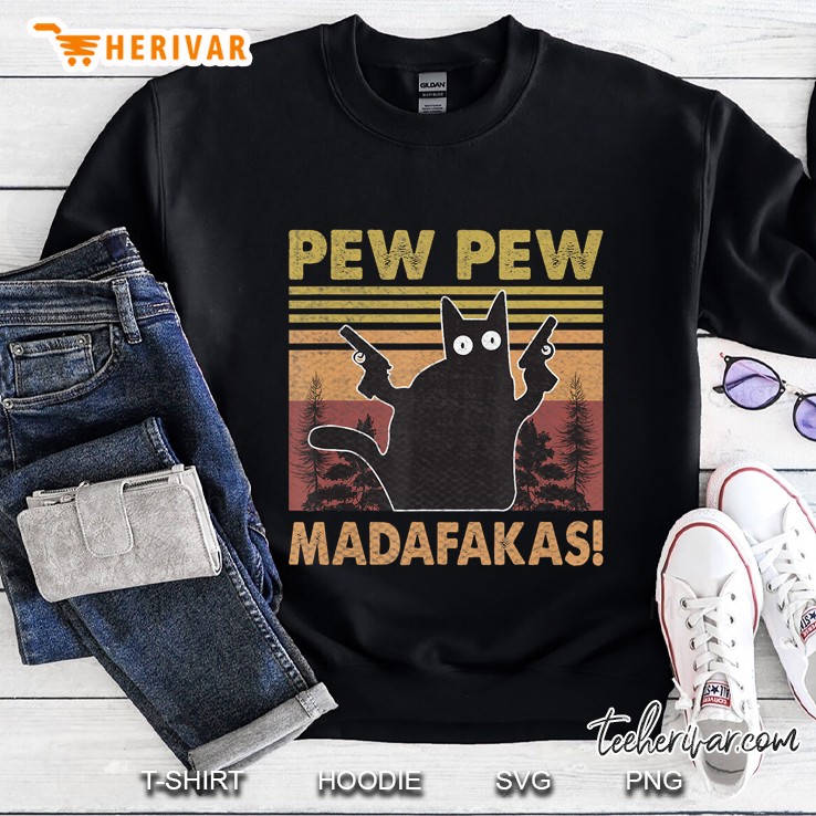 Cat Vintage Pewpewpew Madafakas Cat Crazy Pew Vintage Funny Sweatshirt