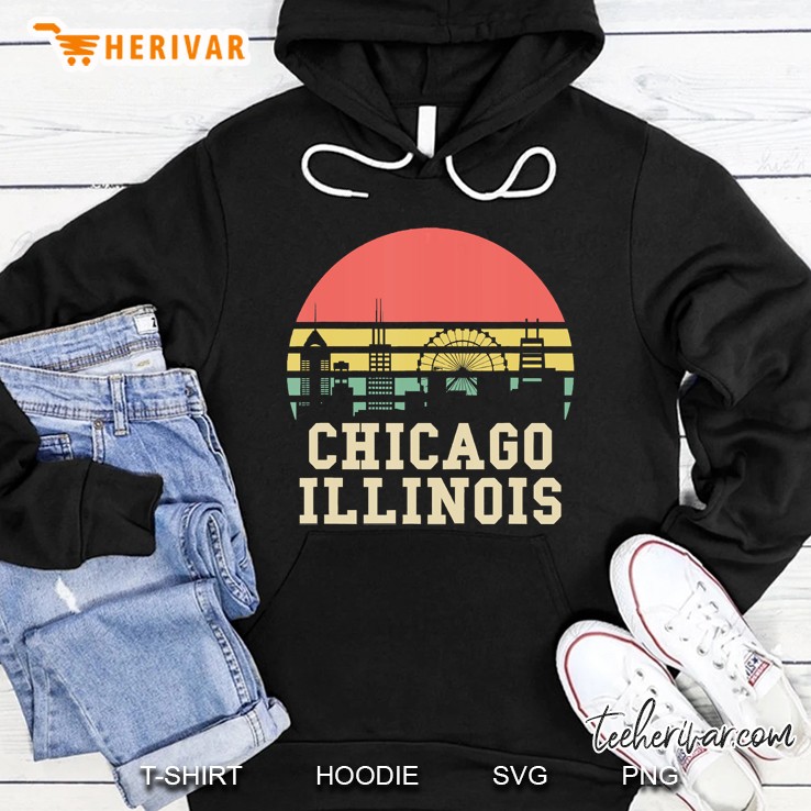 Cute Chicago Illinois Skyline Souvenir Retro Vintage Sunset Hoodie