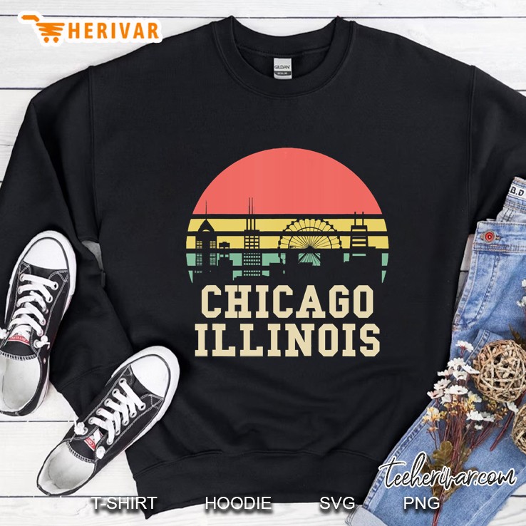 Cute Chicago Illinois Skyline Souvenir Retro Vintage Sunset Sweatshirt