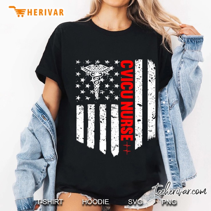 Cvicu Nurse American Flag Patriotic Rn Registered Nurse Gift Ladies Tee