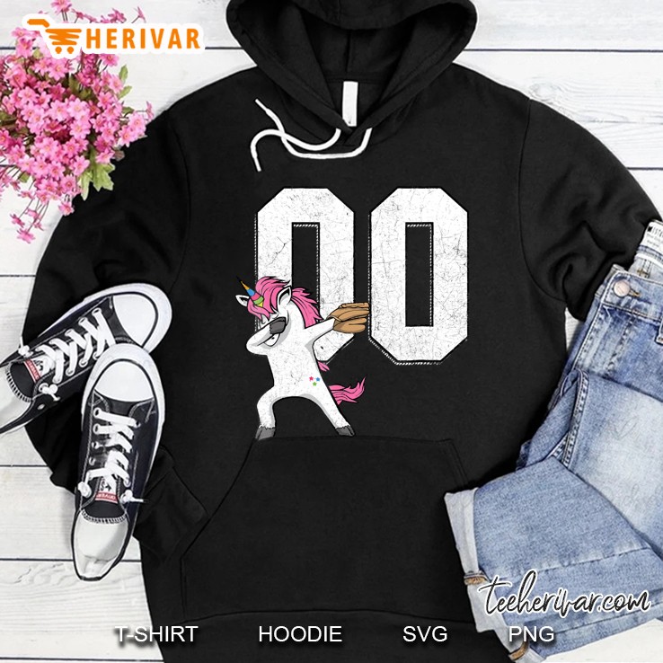 Dabbing Unicorn Softball Number 00 - Softball Jersey Hoodie