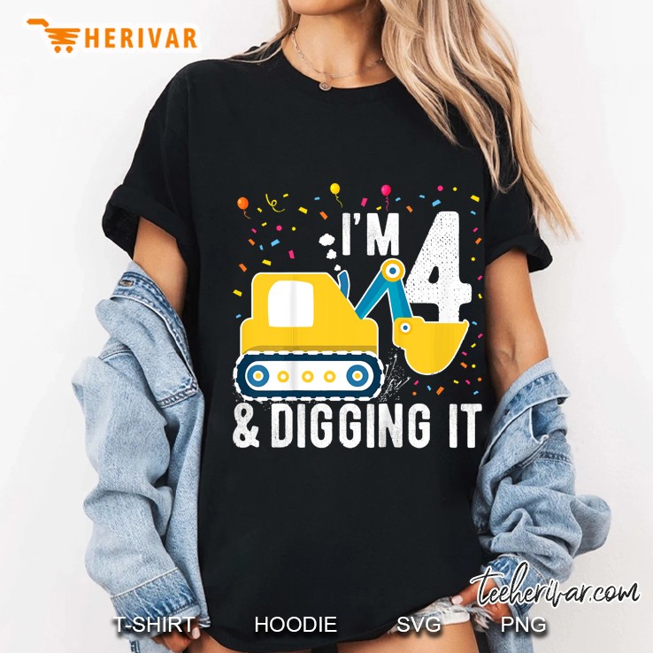 Kids 4Th Birthday Boy 4 Year Old Construction Truck Excavator Hoodie