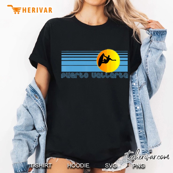 Puerto Vallarta Retro Style Mexico Surf Tee Hoodie