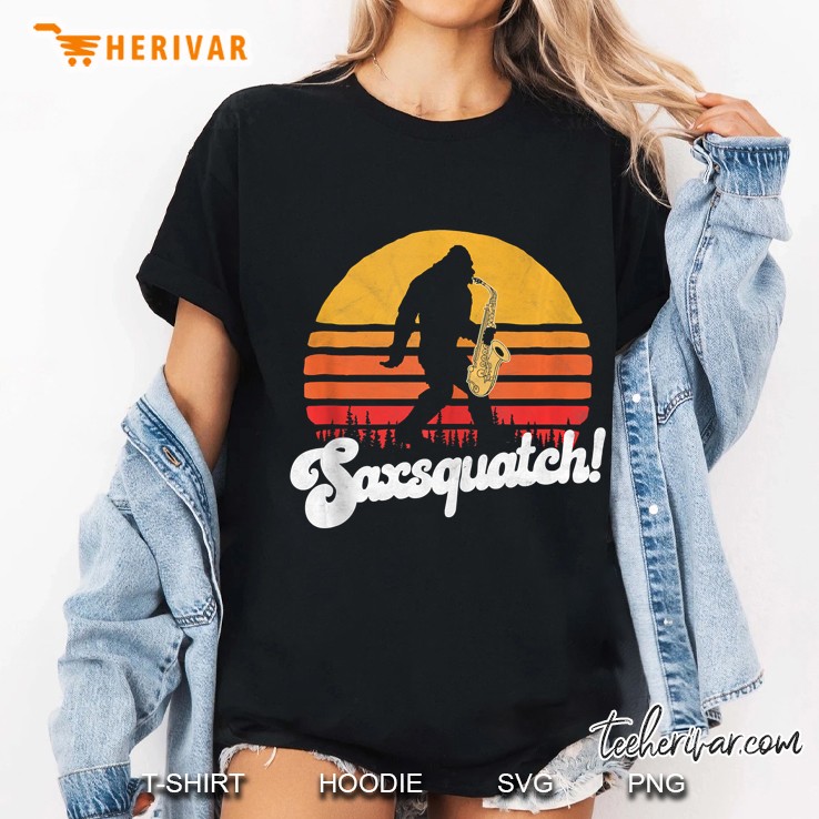 Saxsquatch! Funny Bigfoot Saxophone Retro Sun Graphic Tank Top Hoodie