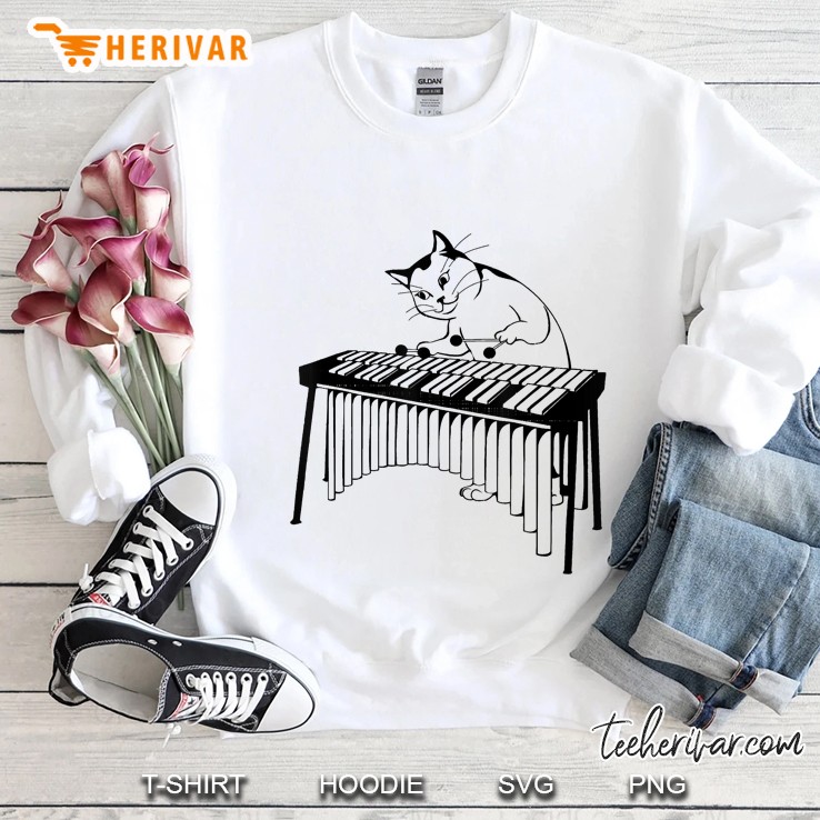Vintage Silly Weird Cat Playing Xylophone Cat Lover Gift Sweatshirt