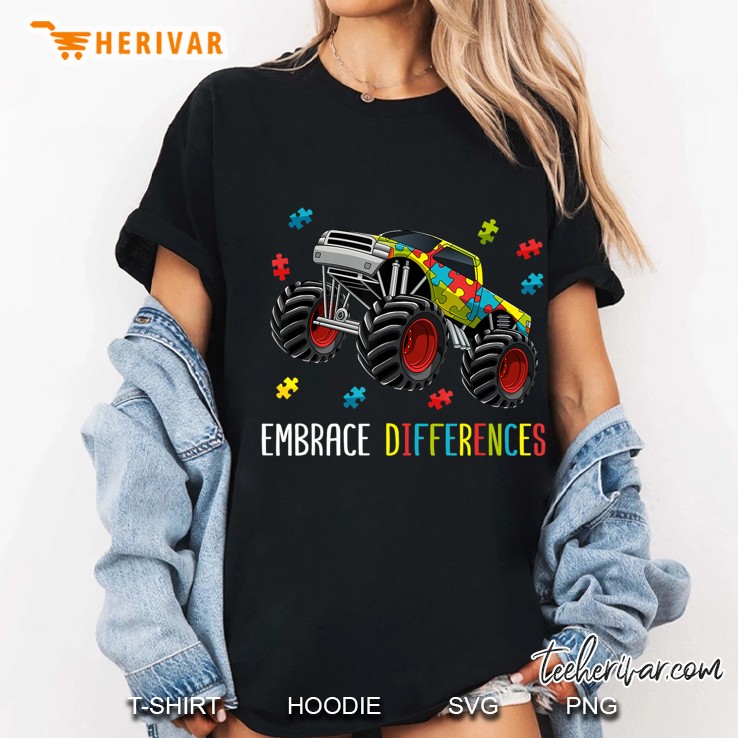 Autism Awareness Embrace Differences Monster Truck Boys Gift Ladies Tee