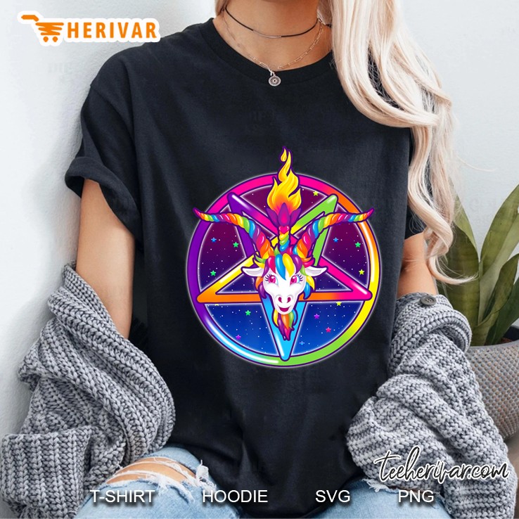 Creepy Girl Club Rainbow Baphomet Pentagram Sigil Ladies Tee