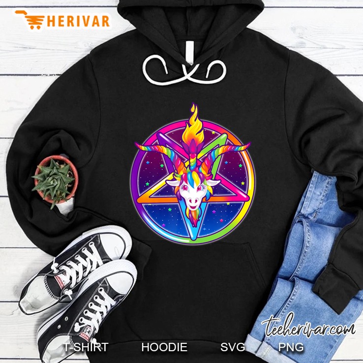 Creepy Girl Club Rainbow Baphomet Pentagram Sigil Hoodie