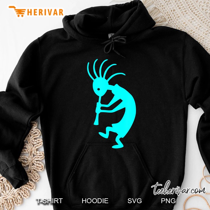 Cyan Blue Kokopelli Native Southwestern Petroglyph Hoodie