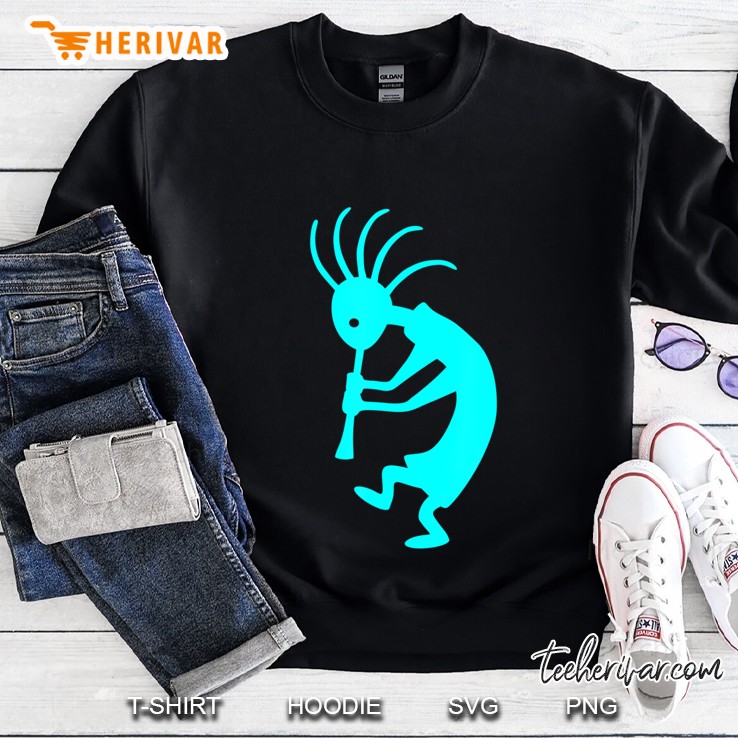 Cyan Blue Kokopelli Native Southwestern Petroglyph Sweatshirt