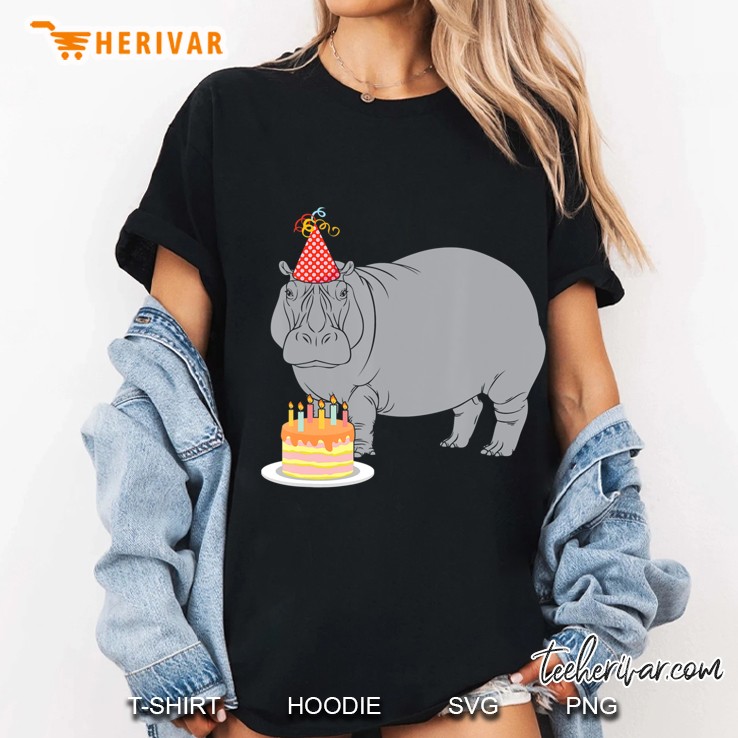 Happy Birthday Hippo Zoo Animal Lover Party Hat Cake Candles Ladies Tee