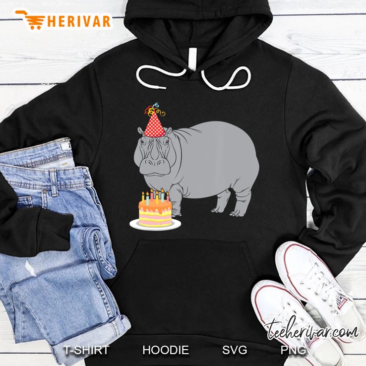 Happy Birthday Hippo Zoo Animal Lover Party Hat Cake Candles Hoodie
