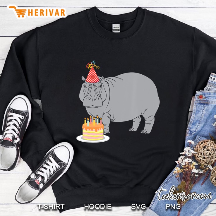 Happy Birthday Hippo Zoo Animal Lover Party Hat Cake Candles Sweatshirt