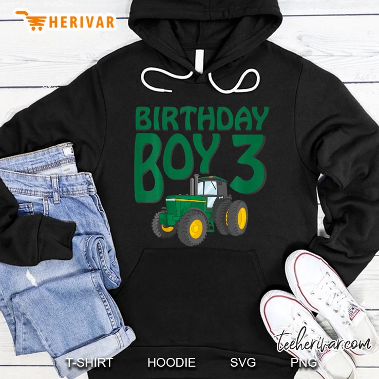 Kids 3Rd Birthday Green Farm Tractor Shirt Three 3 Year Old Hoodie