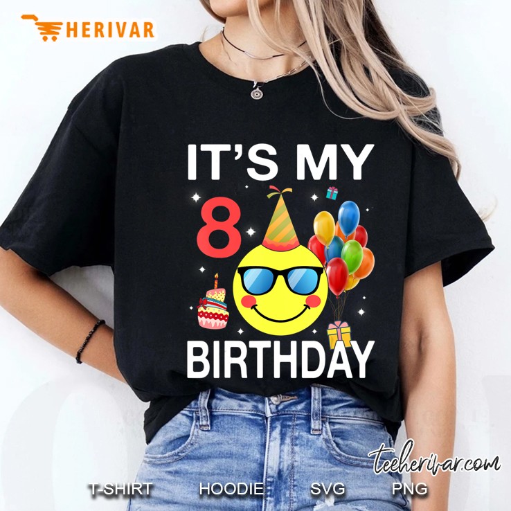 Kids Emoji It's My 8Th Birthday Fun 8 Years Old Gift Hoodie