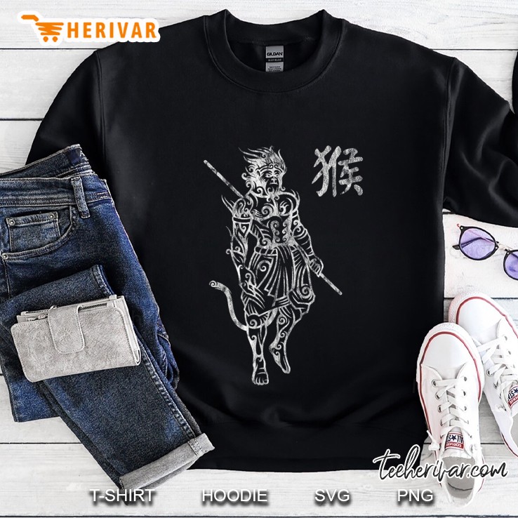 Monkey King With Chinese Character Letter Distressed Sweatshirt
