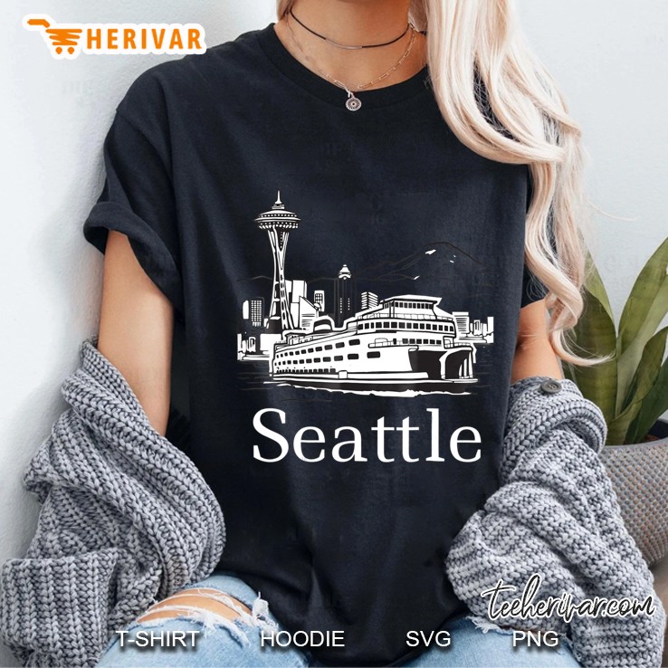 Seattle Space Needle Island Ferry Tee Shirt Ladies Tee