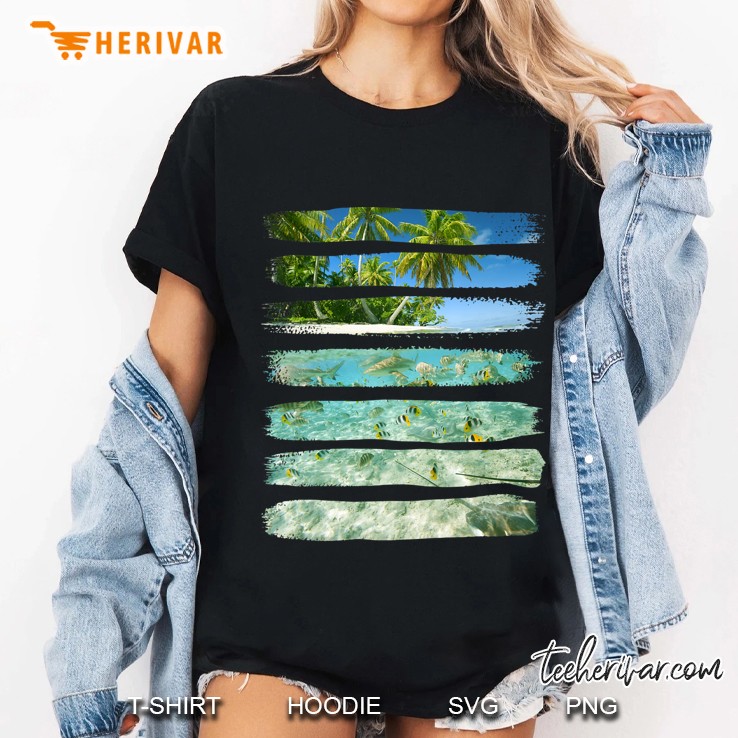 Tropical Paradise Island, Beach, Palm Tree, Marine Ladies Tee