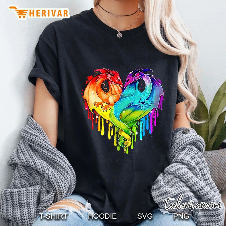 Couple Dragon Lgbt Couple Dragon Rainbow Ladies Tee