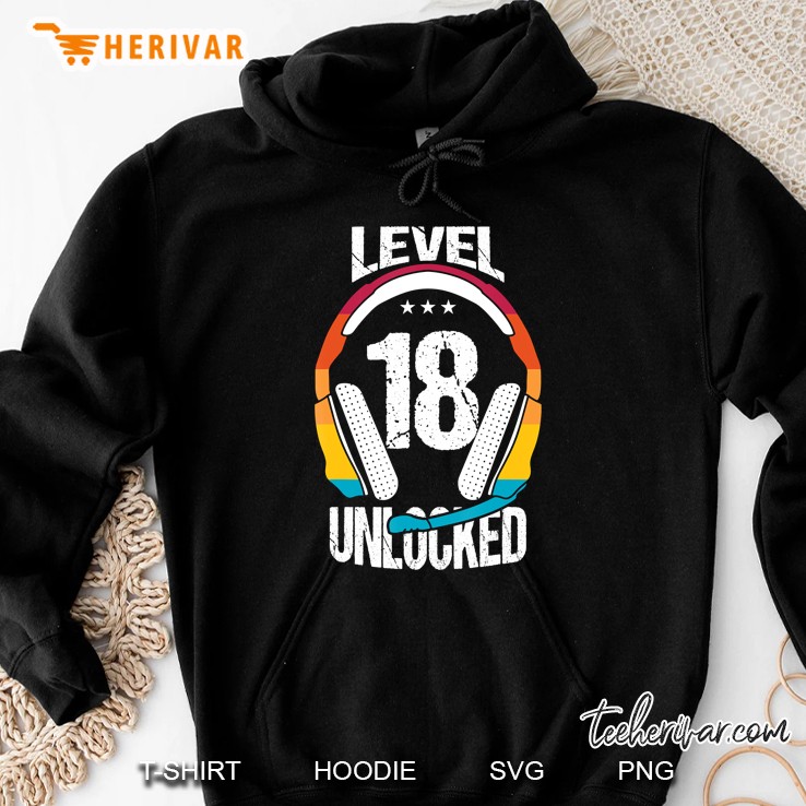 18Th Birthday Cool Gamer Boys Girls Men Level 18 Unlocked Hoodie