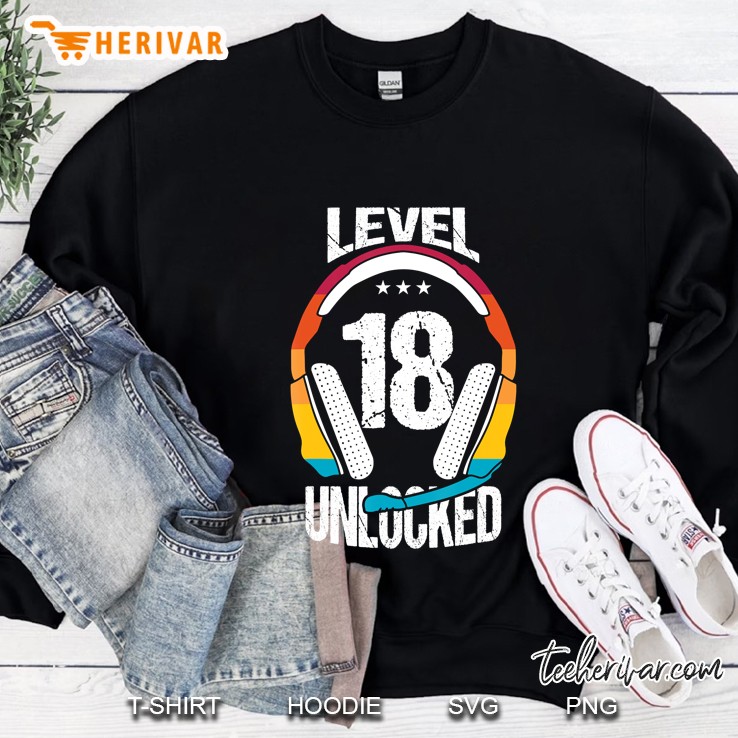 18Th Birthday Cool Gamer Boys Girls Men Level 18 Unlocked Sweatshirt