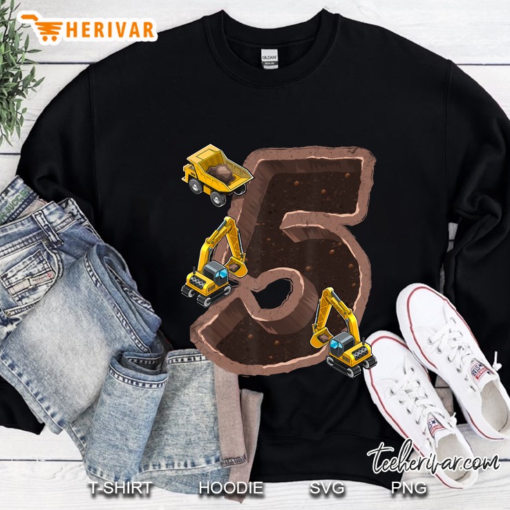 5Th Birthday Excavator Construction Vehicles Party Gift Boys Sweatshirt