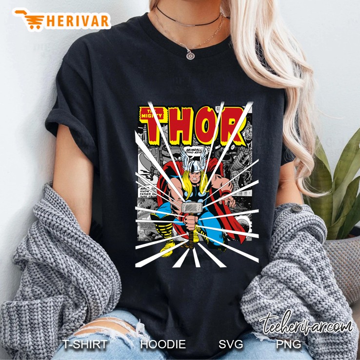 Marvel Mighty Thor Retro Comic Hammer Blast Graphic Hoodie