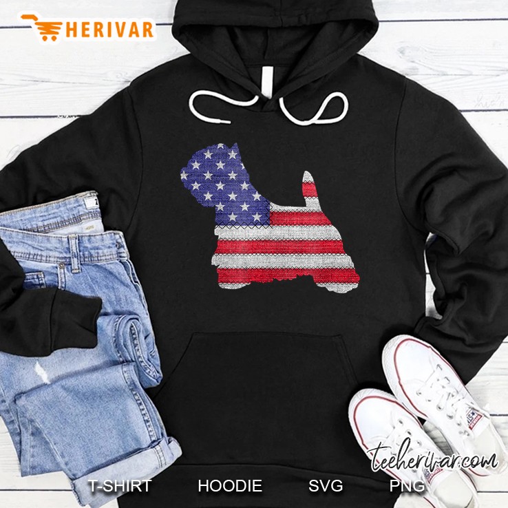 Patriotic Westie American Flag Embroidery Hoodie