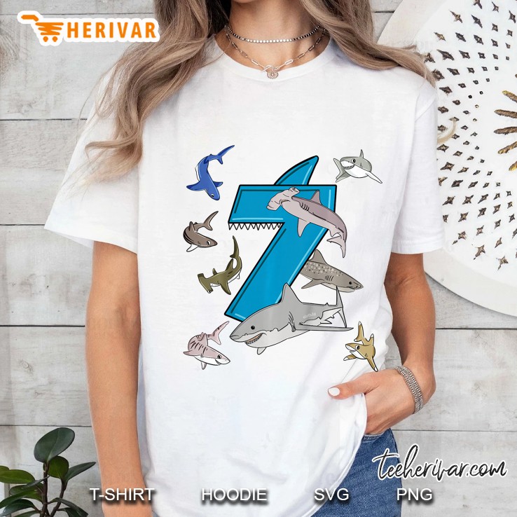 Kids 7Th Birthday Boys Shark White Shark Ladies Tee