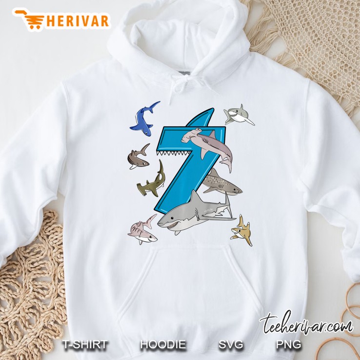 Kids 7Th Birthday Boys Shark White Shark Hoodie