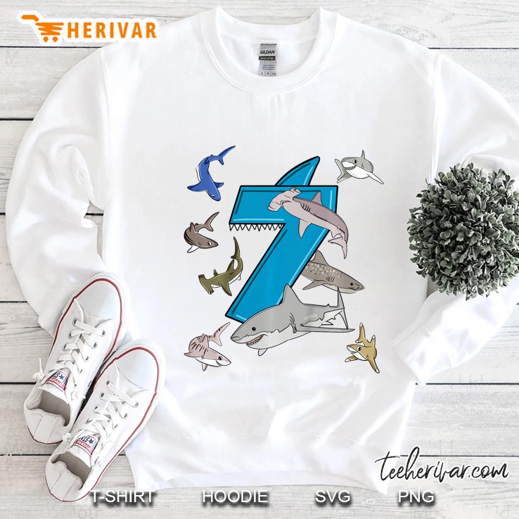 Kids 7Th Birthday Boys Shark White Shark Sweatshirt