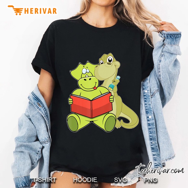 Kids Dinosaur Tshirt Book Reading Triceratops Tshirt Library Ladies Tee
