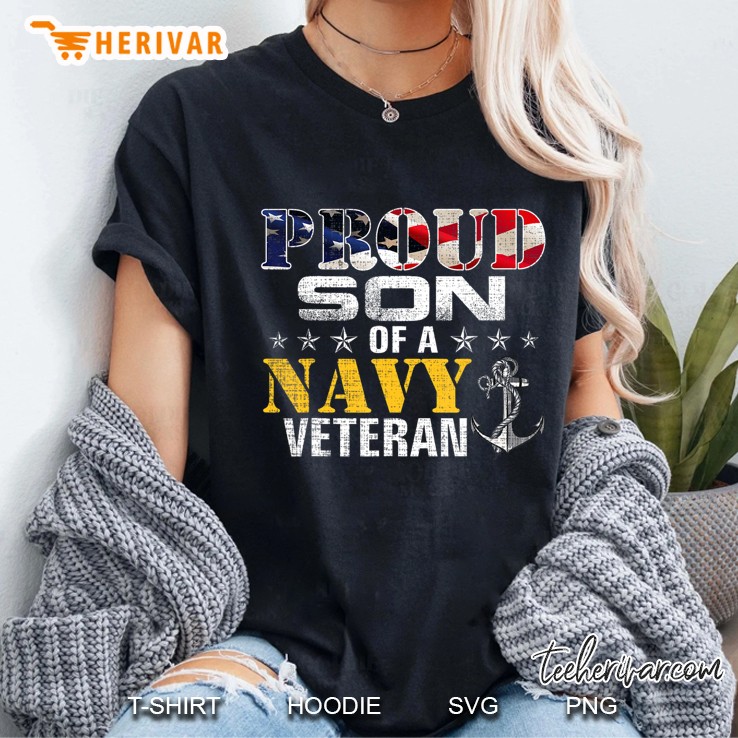 Proud Son Of A Navy Veteran American Flag Military Gift Hoodie