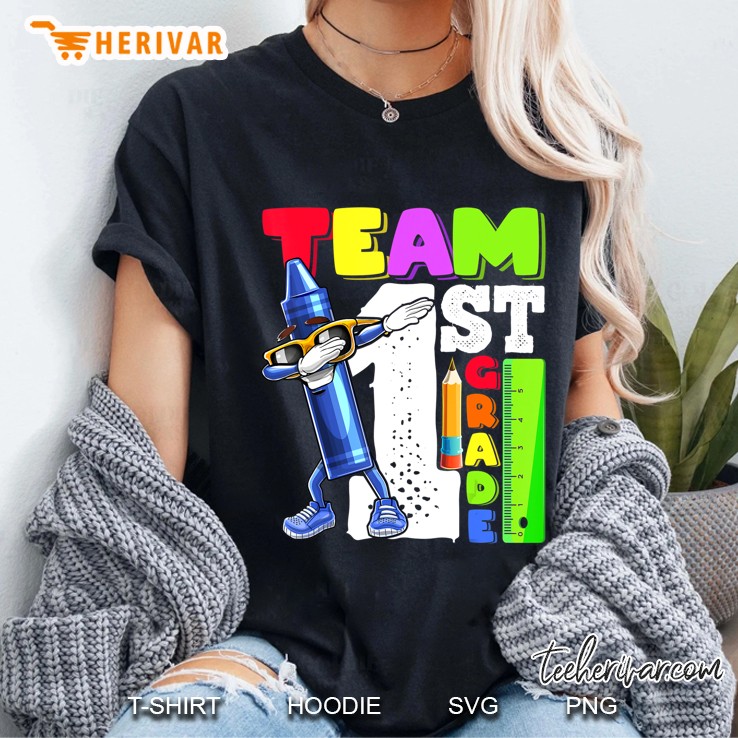 Team 1St Grade Dabbing Crayon Back To School Shirt Kids Gift Ladies Tee
