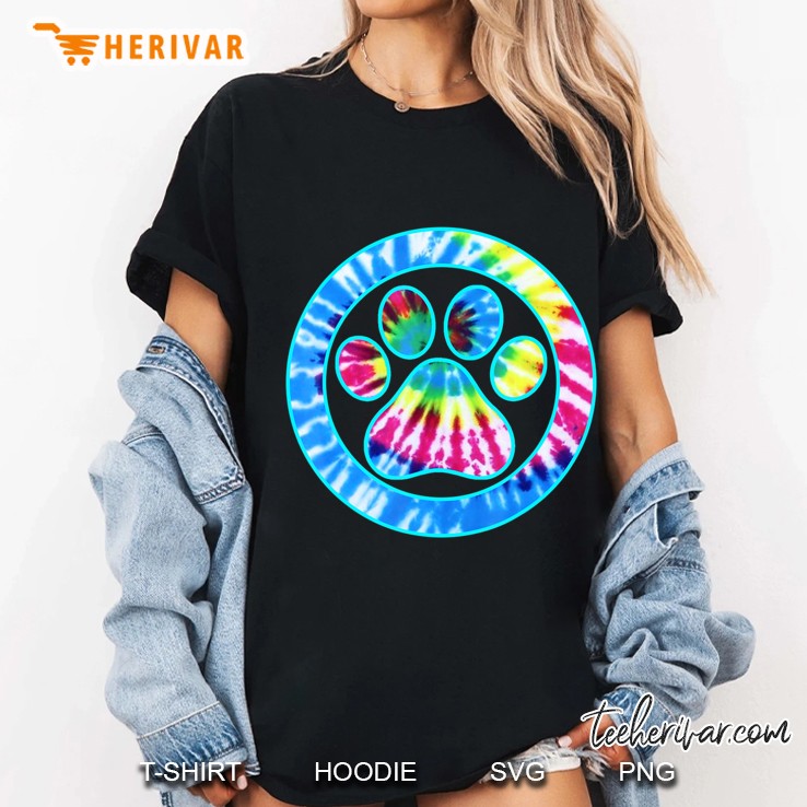 Tie Dye Animal Cat Dog Paw Print Pet Lover Shirt Gift Ladies Tee