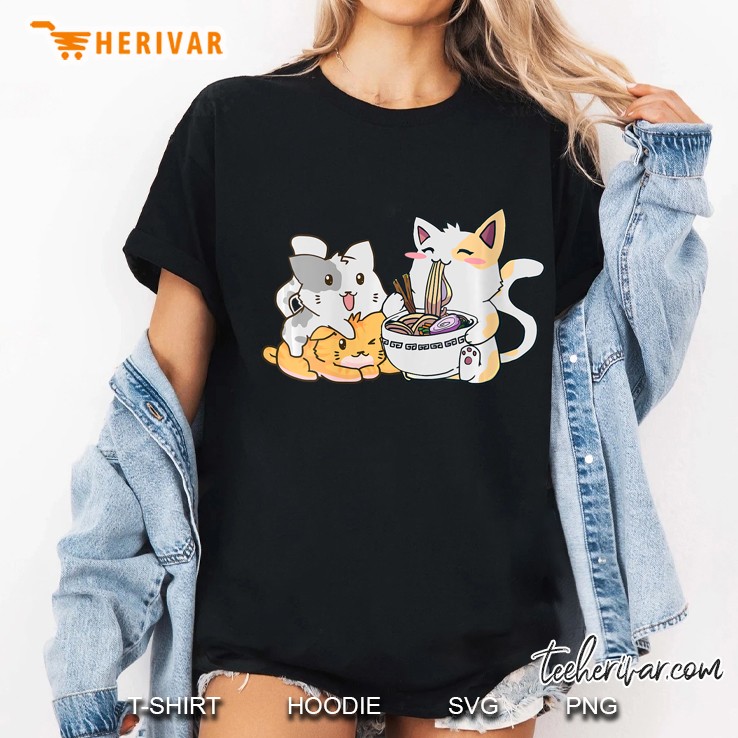 Womens Kawaii Neko Ramen Anime Cat Noodles V-Neck Hoodie