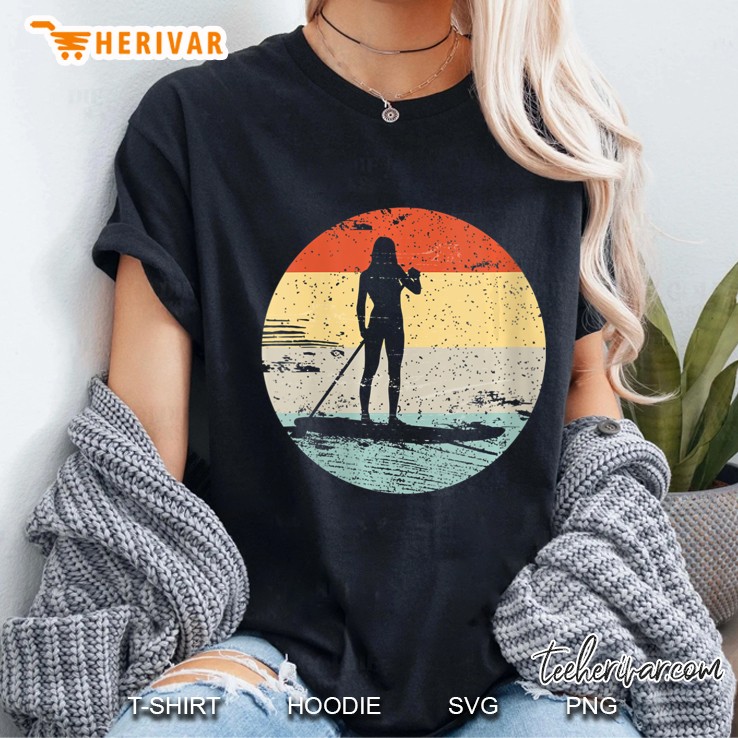 Womens Stand Up Paddle Board Sup Sporty Woman Silhouette Design V-Neck Ladies Tee